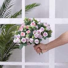 1/3/5pcs Romantic Artificial Flowers Centerpieces Plastic Flowers Tea Roses Bouquet Fake Plants Eucalyptus Leaves For Wedding Room Home Hotel Party Event New Years Gifts Handheld Flower Arrangement For Valentine's Day Wedding/Home/Bedroom/Living Room/Table Decoration/Bride's Bouquet/Outdoor Garden Birthday Graduation