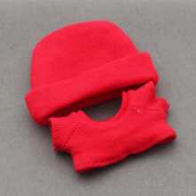 (Solo Atuendo, Sin Muñeca) Conjunto de Atuendo de Muñeca de Peluche de Fiesta de 17 CM: Gorro de Punto de Puño Acanalado + Camiseta de Punto de Moda