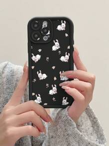 1个兔子蝴蝶结花朵图案防指纹黑色喷砂手机壳，兼容苹果/红米/Infinix/vivo，国际版，非国内版 - 黑色 - 查看 2