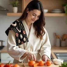 1set/2pcs Bohemian Floral Moon Pattern Towel - Super Soft Polyester, Machine Washable, Vintage Coffee Table Theme, Woven Rectangular Kitchen/Bathroom/Napkins, Home Decor, Ideal Gift For Coffee Lovers, Gift, Perfect For Holiday Party Decorations