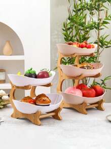 Elegant Multi-Tier Bamboo & Wood Fruit/Dessert Display Stand, Modern Creative Living Room Home Use Luxury Snack Tray - Multicolor - View 2