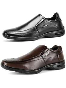 Kit 2 Pairs Of Leather Dress Shoes With Super Soft Orthopedic Sole, Comfortable, Non-Slip Rubber Sole On - Black / Coffee - View 1