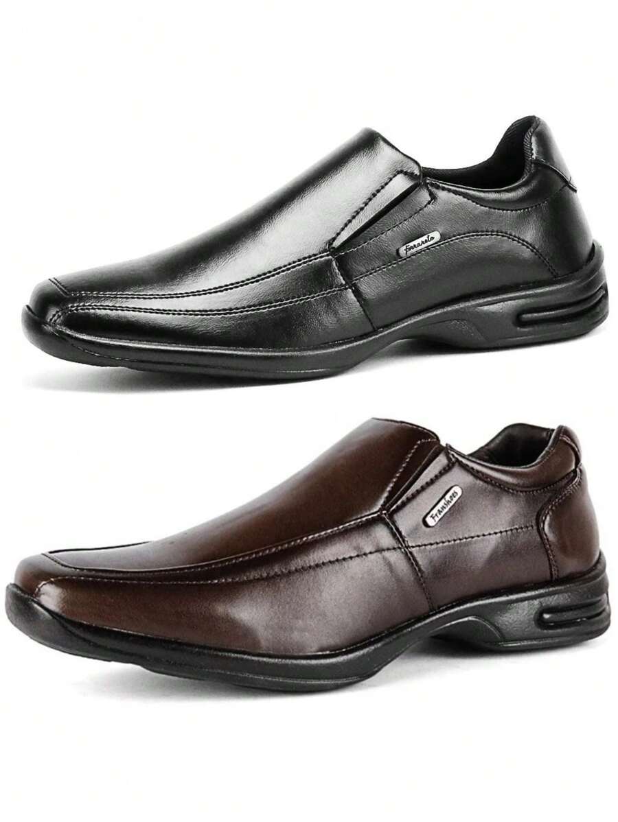 Kit 2 Pairs Of Leather Dress Shoes With Super Soft Orthopedic Sole, Comfortable, Non-Slip Rubber Sole On - Black / Coffee - View 1