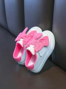 1 Pair Girls' Bowknot Decor Casual Fashion Leather Sneakers, Suitable For All Seasons