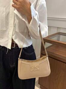 Elegant Crescent-Shaped Underarm Shoulder Bag For Women, Chic Casual Fashion, Solid Color Underarm Bag - Khaki - View 5