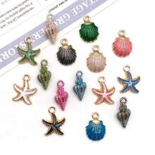30pcs Alloy Colored Enamel Ocean Series Charms, Sea Star, Seashell, Sea Snail Pendants For DIY Jewelry Making, Crafts, Birthday, Wedding, Party Gifts