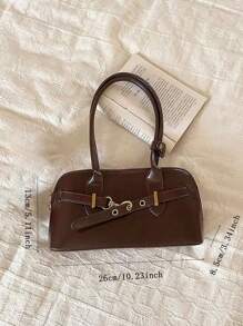 复古手提包女士单肩包腋下保龄球包大容量通勤包，2024 年新品 - 棕色 - 查看 9