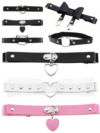 1 件哥特式 Y2K 风格时尚黑色和粉色朋克吊袜带腿链，适合女性日常、节日、派对穿着、时尚腿部装饰、礼物