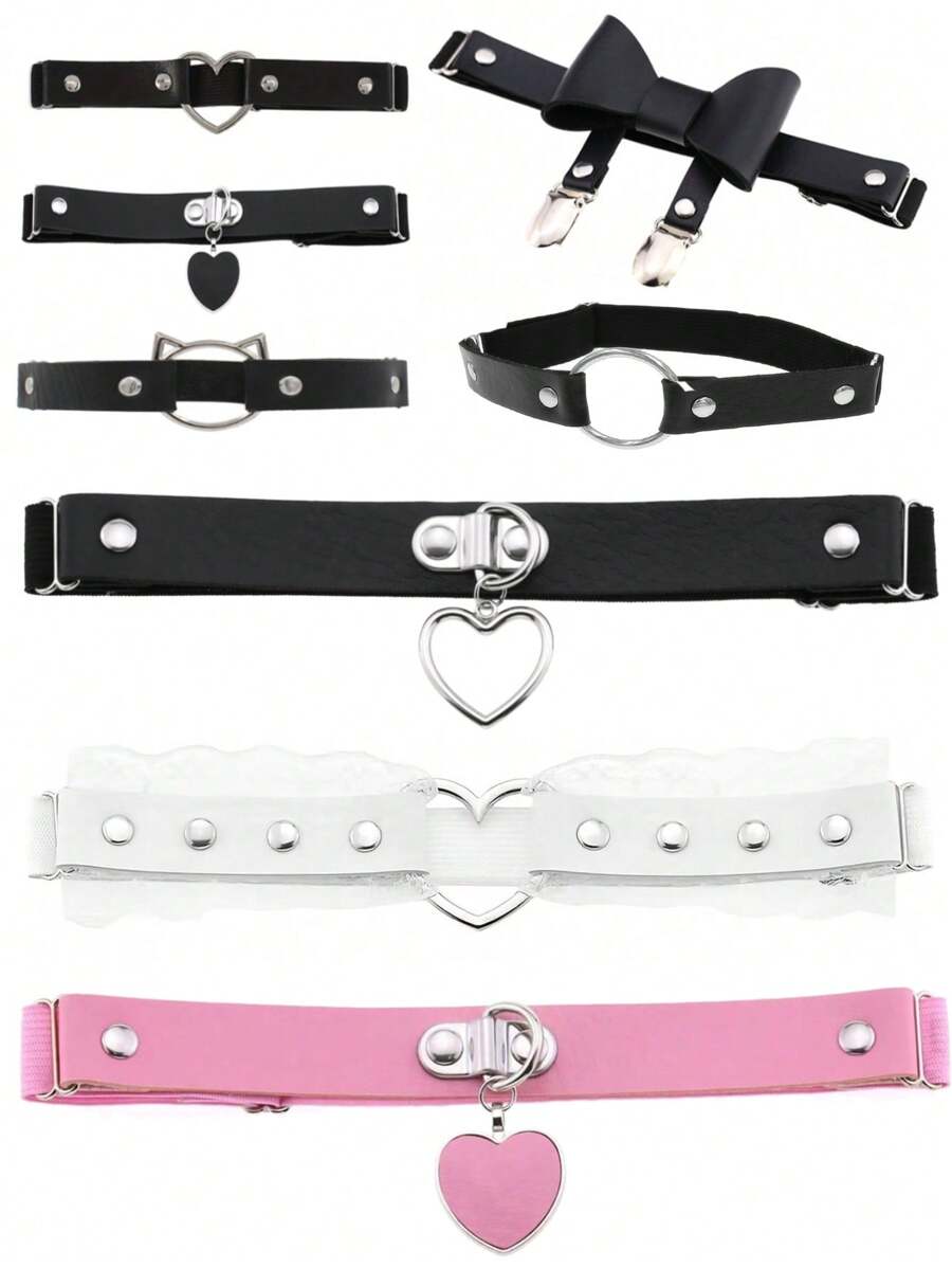 1pc Gothic Y2K Style Fashion Black & Pink Punk Garter Belt Leg Chains, Suitable For Women Daily, Festival, Party Wear, Fashion Leg Decor, Gift - Multicolor - View 1