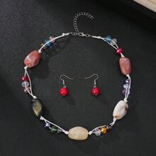 3pcs/Set Fashionable Bohemian Handmade Woven Geometric Resin Crystal Beaded Necklace And Earring Jewelry Set - Irregular 3-piece Set (necklace + Earrings) - View 13