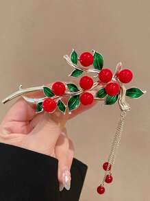 1 件红色流苏发夹，时尚松垮发髻发饰