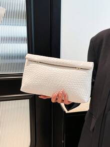 Fashionable Solid Color Handbag, PU Material Large Capacity Flap Magnetic Closure Square Bag, Crocodile Pattern Women's Purse, Multipurpose Party Evening Bag, Suitable For Women Travel And Shopping - White - View 10