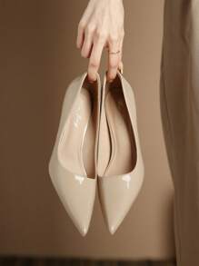 Xin Jing Shoes 秋冬季女士高跟礼服鞋，时尚浅口鞋，优雅 - 卡其色 - 查看 6