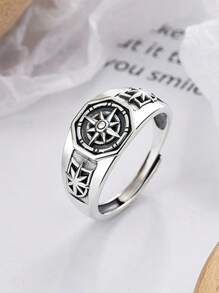 Adjustable Vintage Compass Ring, Open Star Design, Punk Jewelry Gift, Men's Fashion Accessories, Alloy, No Plated Precious Metal, No Inlay, Single Band Style - Compass Open Ring - View 2