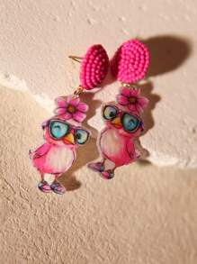 Pink Snail Funny Cute Statement Handmade Seed Bead Glasses Chicken Stud Earrings, Cartoon Kawaii Acrylic Resin Drop Dangle Earrings, Fashion Jewelry Gift For Women, Girls, Animal Lovers, Suitable For Summer, Winter, Vacation, Holiday, Beach Party - Chicken With Glasses - View 6