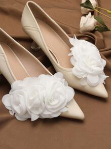 2pcs Fashion Multi-Layer Chiffon Big Flower Detachable Shoe Clips, Suitable For High Heels, Sandals, Wedding, Graduation