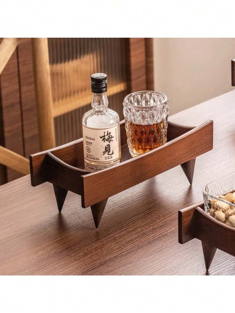 1pc Walnut Wood Pedestal Tray, Vintage Tea Accessory Storage Plate, Dessert & Fruit Display Stand