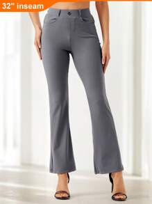 32'' Women's Yoga Dress Pants Bootcut Work Slacks Stretch Office With Belt Loops 4 Pockets - 32'' Dark Gray - View 6