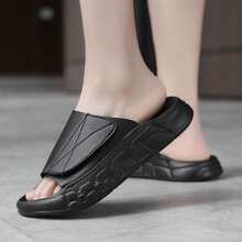 Men's Thick Sole Sandals With Unique Buckle Design, Comfortable Slide Slippers - Black - View 2