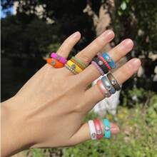 OVERSIZE 4-12 Silicone Rhinestone Ring For Men And Women Silicone Diamond Rings - Women's Wedding Engagement Rubber Band - Metallic Bronze - 查看 5