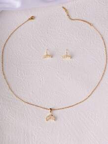 Zestaw 3 sztuk Vintage Miedziany Cyrkonia Rybi Ogon Wisiorek Naszyjnik i Kolczyki Zestaw Biżuterii Dla Kobiet, Luksusowy Elegancki Choker