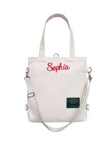 Customizable Name Embroidered Canvas Tote Bag, Suitable For Shopping, School, Student Supplies, Women High-End Diagonal Canvas Crossbody Bag, New Commuter Shoulder Tote Bag, School/Study Supplies Bag - Multicolor - View 8