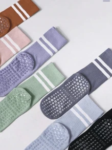 1 双女士瑜伽/普拉提/健身防滑袜子，适合春夏季日常穿着，及膝