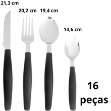 Conjunto Talheres 16 Peças Aço Inox Restaurante Garfo Faca Colher uso Geral Wincy - Preto - Visão 2