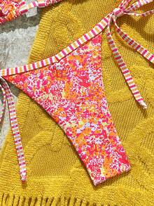 女式碎花条纹比基尼泳装，波西米亚风格，适合海滩度假，春夏季 - 彩色 - 查看 4