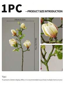 1支/2支/4支装，1支四头，现代简约欧式人造玉兰花枝，长68厘米，塑料材质，不掉毛，适合室内外家居装饰，可用于各种桌面、办公桌、场景布置、花瓶、卧室、客厅、厨房、壁炉旁、书房、玄关、阳台、窗户、推拉门等。家居装饰、返校季房间装饰、学习用品。