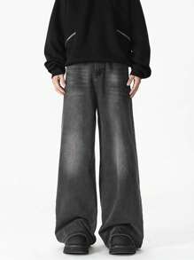 Herren einfache vintage Loose Fit Jeans mit Taschen, lässiger Alltags-Trage