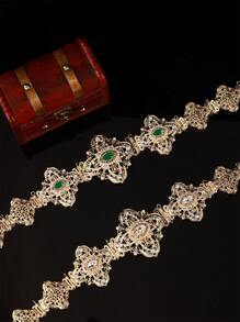 Moroccan Fashionable And Luxurious Women's Golden Waist Belt, Featuring A Star-Shaped Openwork Carving Adorned With Numerous Rhinestones. This Versatile Waist Chain For Women's Dresses Comes With An Adjustable Length, Perfect For Arabic Women's Weddings And Festive Occasions. - Multicolor - View 6