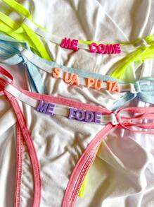 Kit With 3 Thongs Phrases Colors One Size Neon Candy Color Lingerie Sensual Thread - Nhiều màu - Xem 2
