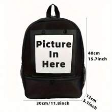 Customizable 16-Inch Laptop Backpack, Printed Design Options For Couples, Polyester, Easy To Wipe, Zipper Closure, Adjustable Shoulder Straps, Tablet Compartment - Ideal For Students