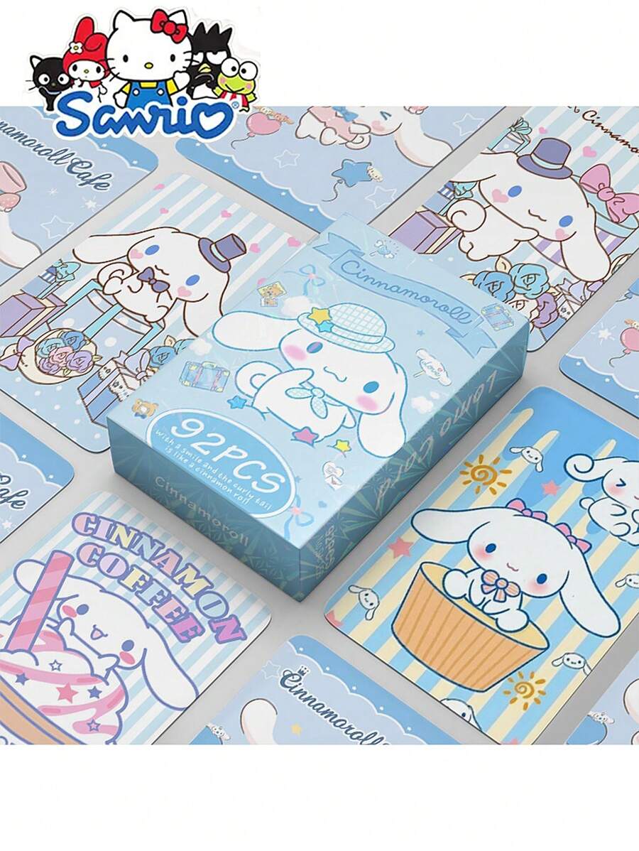 Sanrio 92pcs/Set Sanrio Aggretsuko Postcard Set, Japanese Cartoon Character Postcards, Greeting Cards, Cute Fluffy Dog Photo Cards, Cloud Dog Card, Mini Sticker LOMO Cards
