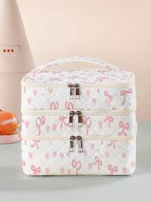 1pc Colorful Pattern, Heart Bow, Lip Graphic Print 3-Layer Makeup Bag, Portable Travel Toiletry Bag, Travel Pouch, Cosmetic Storage Box, Suitable For Beach, Swimming Pool, Swimwear, Travel Storage Bag, Cosmetic Bag, Large Capacity Toiletry Bag, For Small Items, Gifts, Holidays And Festivals, Multifunctional Toiletry Organizer Bag, School Makeup Bag, Back To School Supplies, Cosmetic Toiletry Storage, School Supplies, Storage Bag, Dorm Essentials - Multicolor - View 5