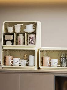 1pc Luxury Plastic Countertop Cup Storage Cabinet, No Electricity Needed, Multipurpose Organizer For Coffee, Wine, Tea Cups, Home And Kitchen Essential, Festive Home Decor