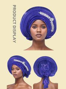 1pc Women's Headscarf, Handmade African Style Shiny Silk Layered Solid Color Rhinestone Heavy Industry Pullover Hat, Fashionable And Comfortable Headscarf Hat