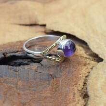 925 Sterling Silver And Brass Onyx Gemstone Jewelry Ring ~ December Month Birthstone ~ Natural Crystal Gemstone Ring ~ Gift For Valentine Day - 紫晶 - 查看 3