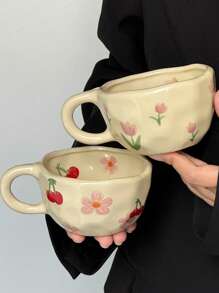 1pc Ditsy Floral Ceramic Coffee Cup, Ins Style Couple Mugs, High-Quality Breakfast Cup, Milk & Water Cup For Home Use Back To School