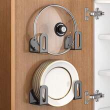 2 Pieces Wall-Mounted Pot Cover & Utensil Holder - No-Drill Installation, Multi-Purpose Cutting Board Storage, Space-Saving Kitchen