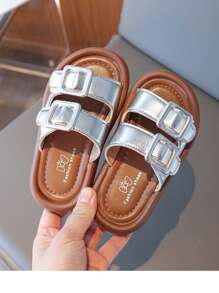 女童夏季凉鞋，2025 年，新款时尚百搭舒适防滑沙滩拖鞋 - 銀色 - 查看 5