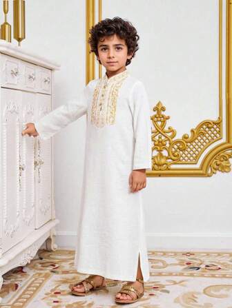 男童宽松白色长袖长袍