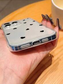 1个可爱黑色爱心图案透明全包防震手机壳，兼容 11/12/13/14/15/16/17 Pro Max - 彩色 - 查看 5