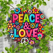 1pc Retro ijzeren bord, 8x8 inch - Peace And Love wanddecoratie, waterdicht, kleurvast, hitte- en koudebestendig, voorgeboorde gaten voor eenvoudige installatie, geschikt voor thuis, garage, veranda, café, club - Engelse tekst, multifunctionele binnen-/buitendecoratie