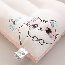 1pc Grade A Cute Embroidered Lucky Cat Couple Pillow, Filled With High-Elastic Fiber, Skin-Friendly And Comfortable For Sound Sleep, Scientifically Designed Zoned Support For Multiple Sleeping Positions, Highly Antibacterial, Bedding 3D Pillow