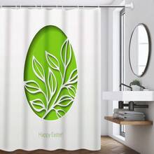 1/4pcs Colorful Rabbit, Egg, Happy Letter, Floral Print On Green Background, Easter Elements Waterproof Shower Curtain Set With 12 Hooks, Waterproof Polyester Fabric, Machine Washable, Rustproof Grommets Top, Unlined Woven Shower Curtain, Suitable For Bathroom Decor, Home Decor Bathroom Accessories