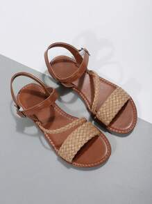 New Euro/US Design Woven Plus Size Women Sandals, Ladies Flat Beach Slippers For Summer - Khaki - View 3