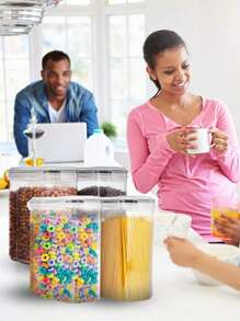 18/30/48pcs Airtight Food Storage Containers With LIDS, Plastic Cookie Jars For Kitchen Pantry Organization And Storage, Including Labels,Kitchen Gadgets ,Storage Containers,Stocking Stuffers For Women,Local Warehouse,Vanity - Black and White - View 5