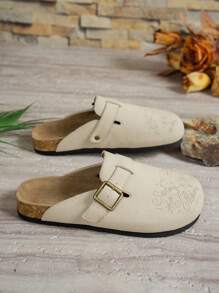 Lightweight Comfortable Non-Slip Casual Slip-On Sandals With Elegant Printed Upper Design, Suitable For Outdoor All Seasons, Round Toe Flat Slippers For Women